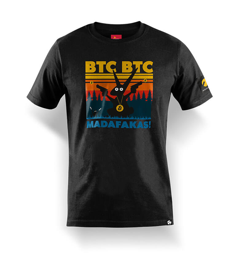 Limited Edition (Stufe 10 T-Shirt) Das Bitcoin BTC BTC Madafakas! design T-Shirt (NFC Version) überzeugt durch seine enorm hochwertige Verarbeitung. Das Shirt ist in hoher 200g Qualität gefertigt.